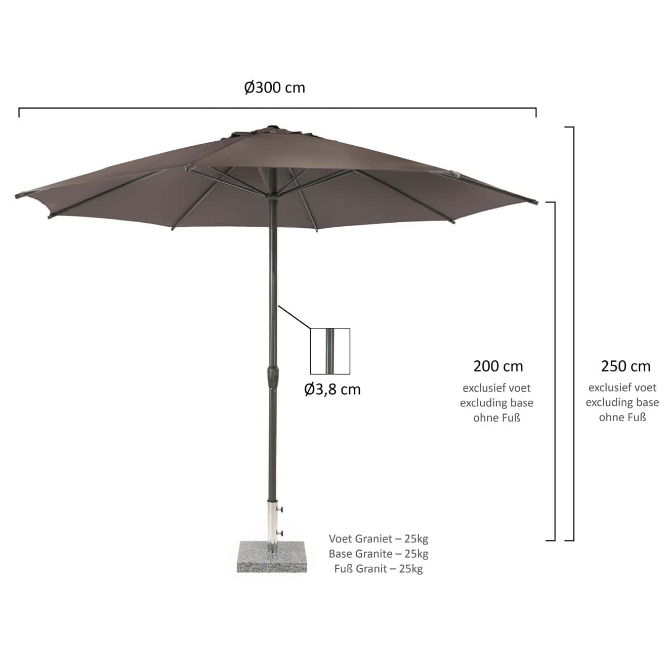 96926150 Parasol Pisa Taupe 300 Afmeting