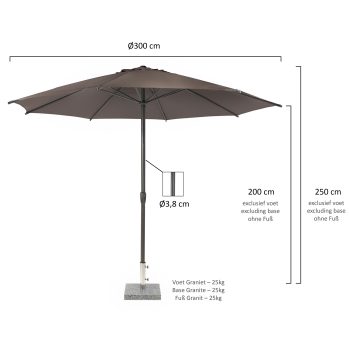 96926150 Parasol Pisa Taupe 300 Afmeting