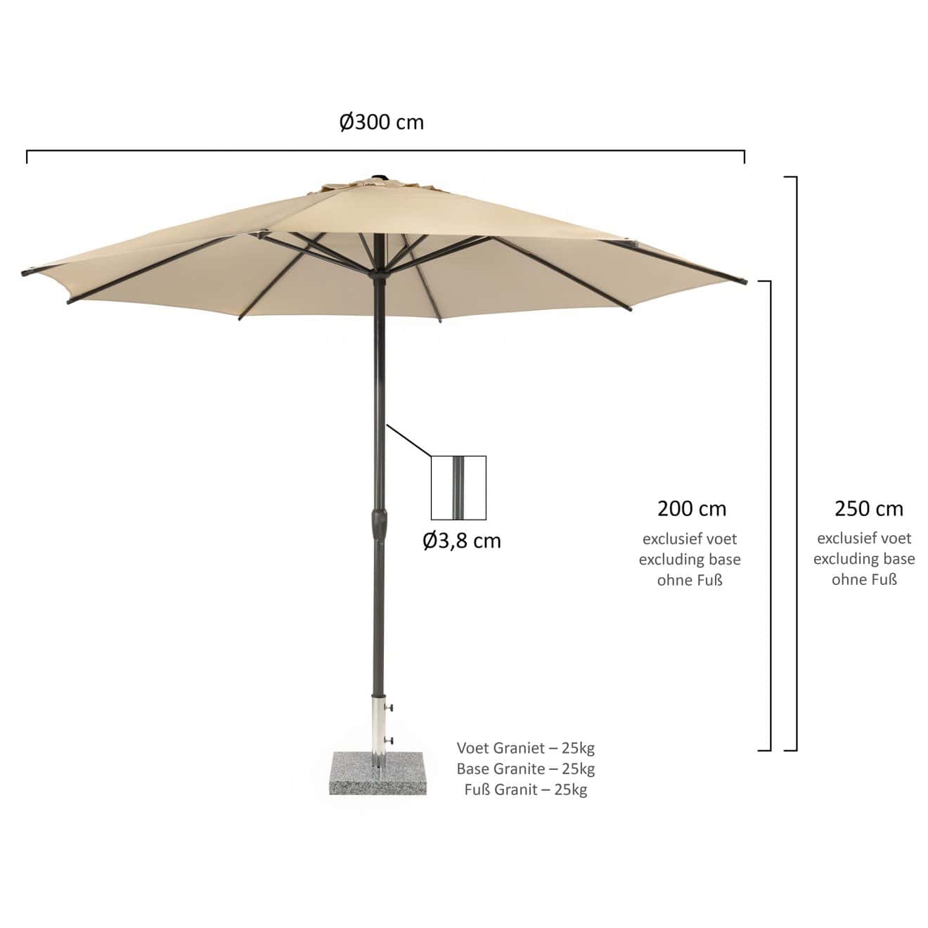 96926160 Parasol Pisa Ecru 300 Afmeting