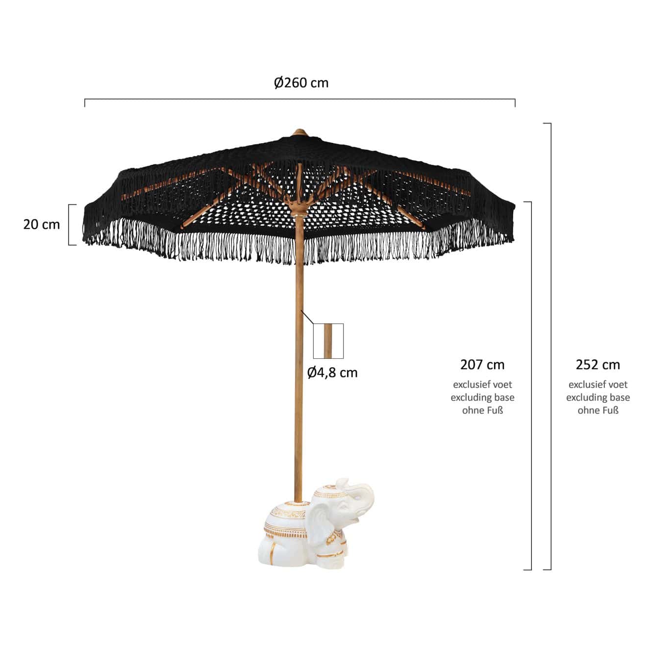 96912080 Parasol Bali Zwart Afmetingen