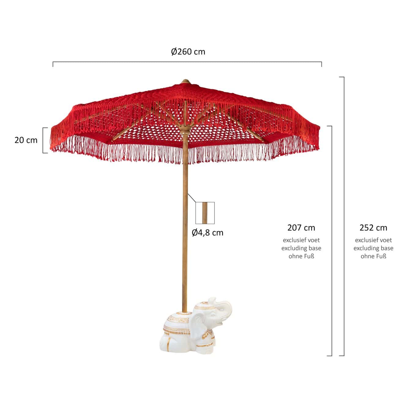 96912090 Parasol Bali Rood Afmeting