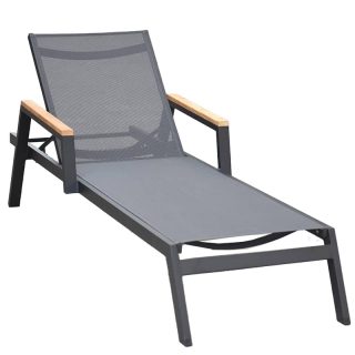 Melini Sunlounger - Zwart/Antraciet + Teak Arm