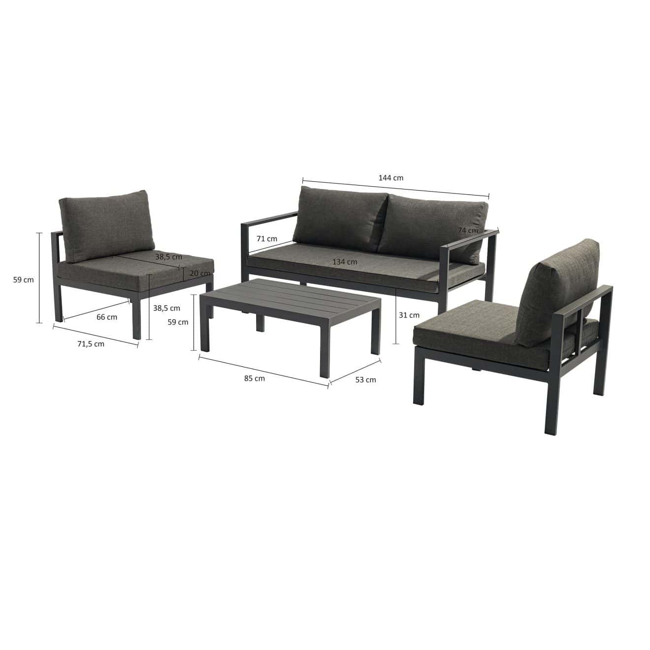 96914910 Loungeset Hakala Antraciet Afmeting