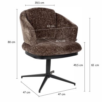 96125610 Sierra Armstoel Swivel Brown Afmeting