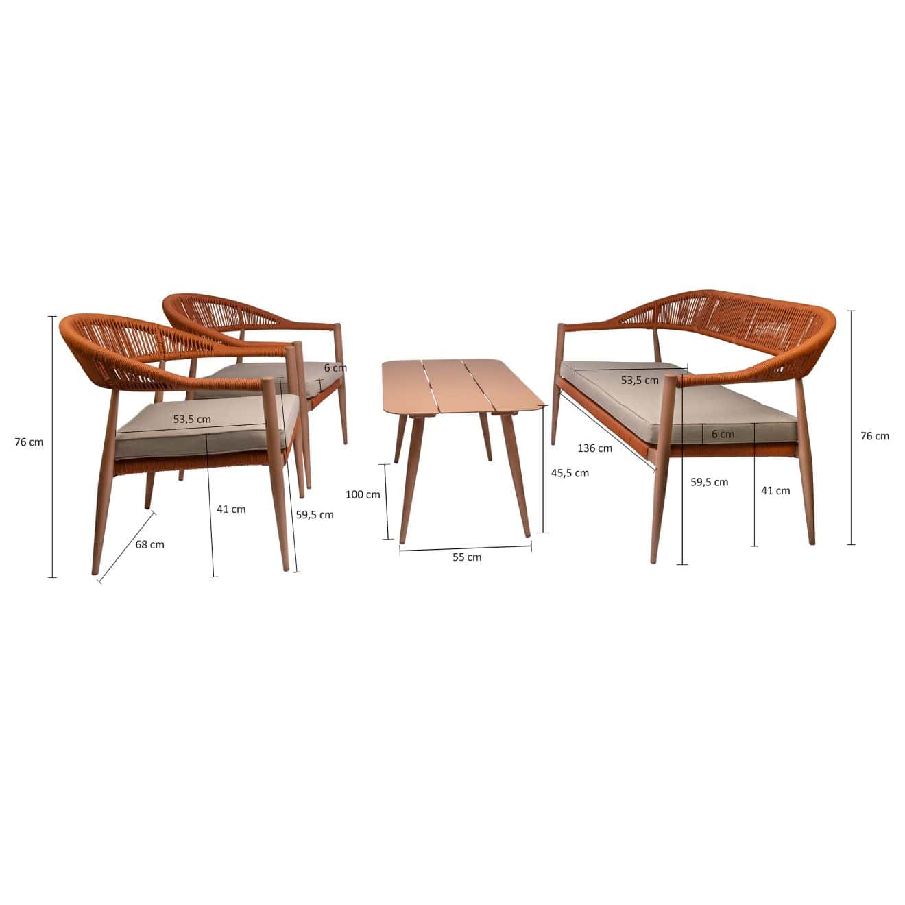 96917360 Jonah Loungeset Oranje Afmeting