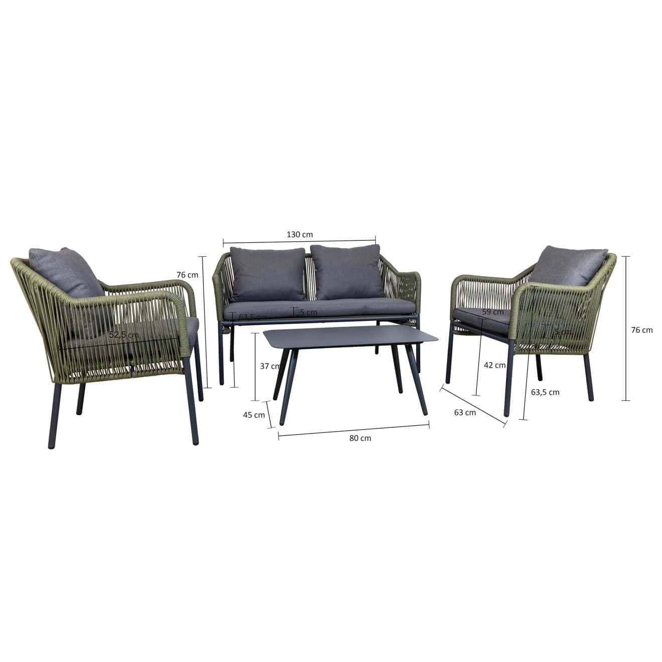 96919700 Baleric Loungeset Groen Afmeting