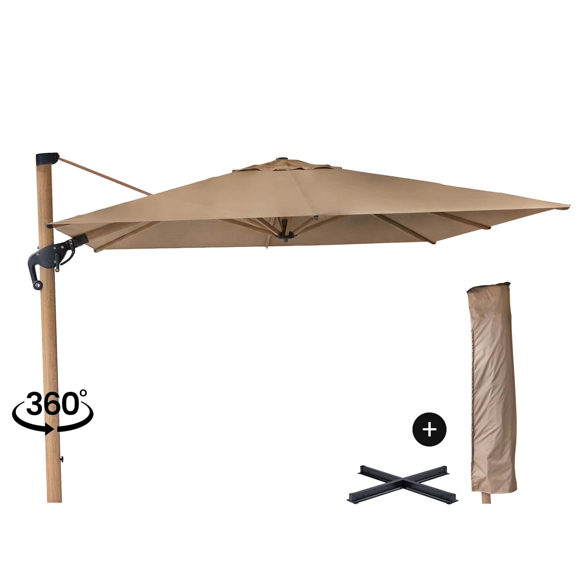 Eifel Parasol - 300x300cm - Taupe/Wood Look | Kaja