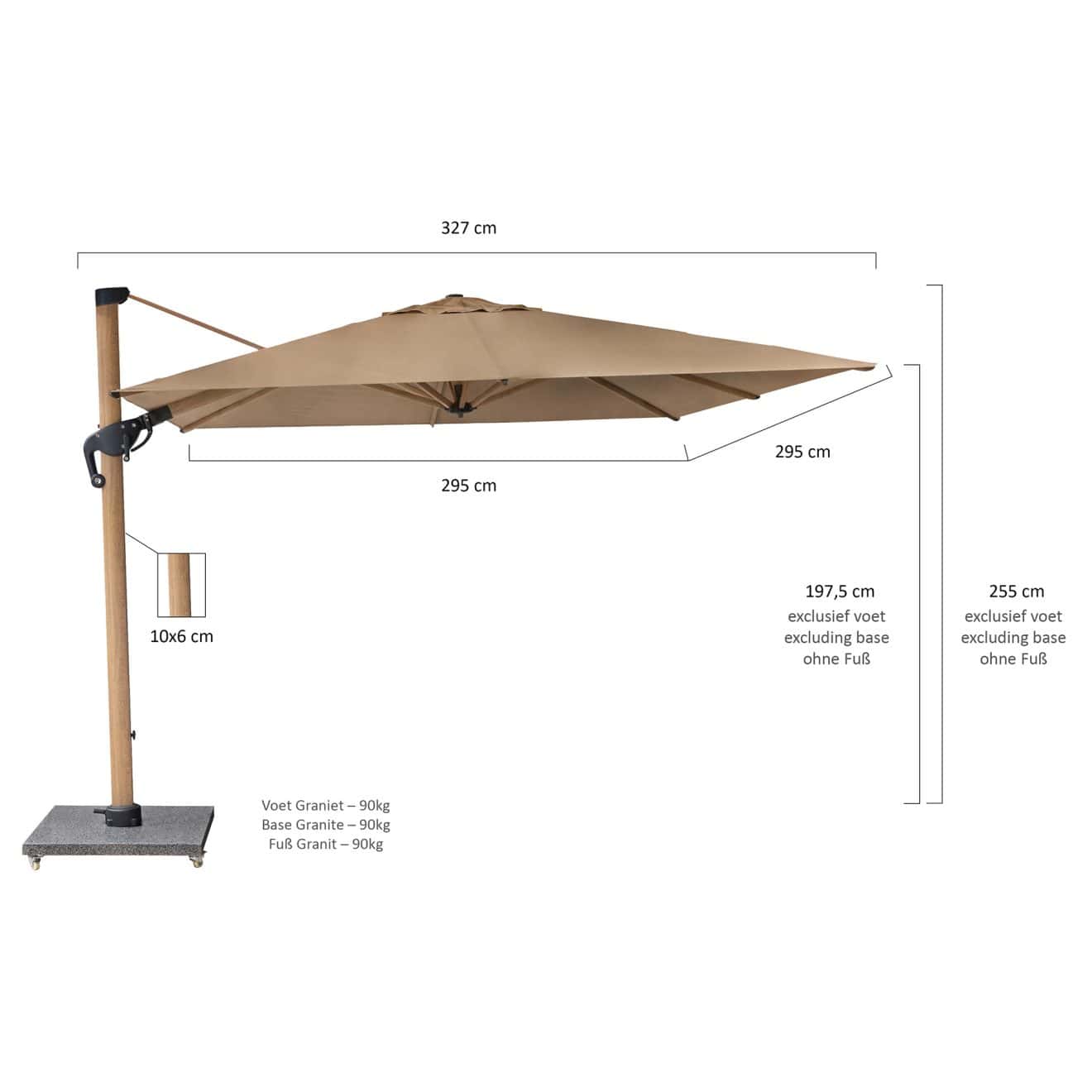 96920520 Parasol Eifel Woodlook Taupe Afmeting