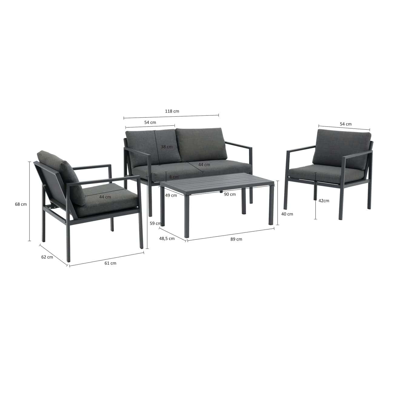 96914890 Loungeset Phoenix Antraciet Afmeting