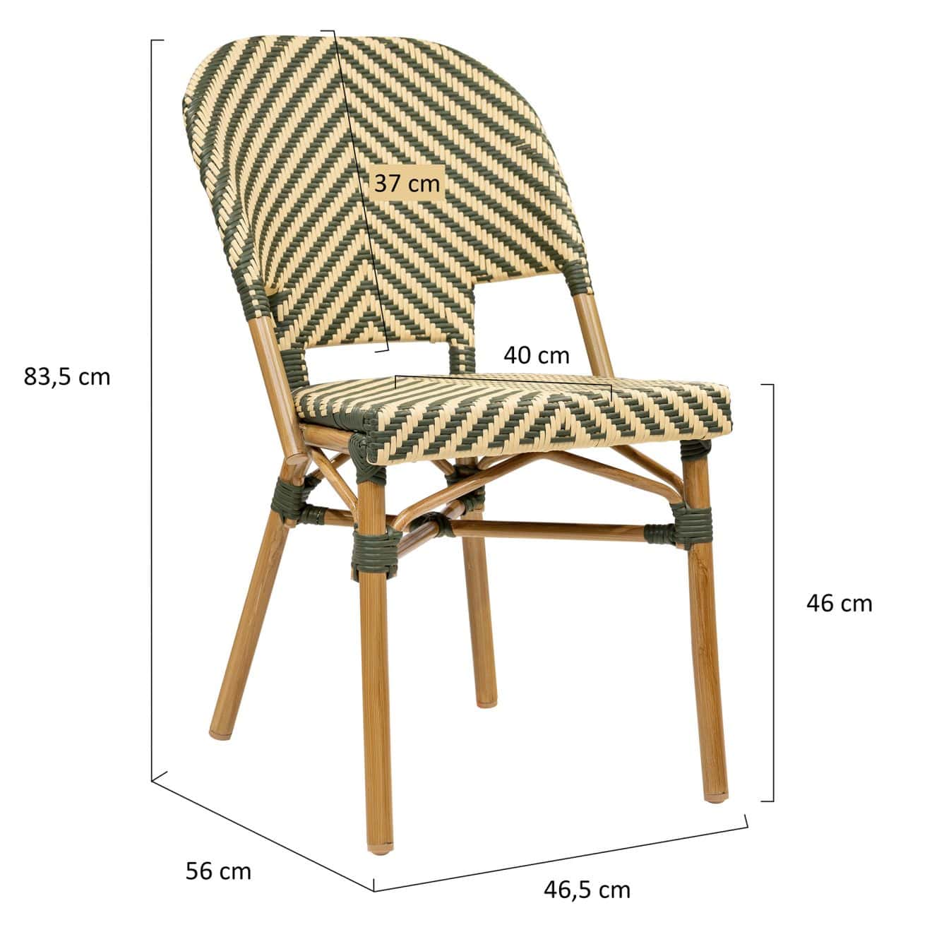 96921300 Tibaut Terrasstoel Groen Beige Afmeting