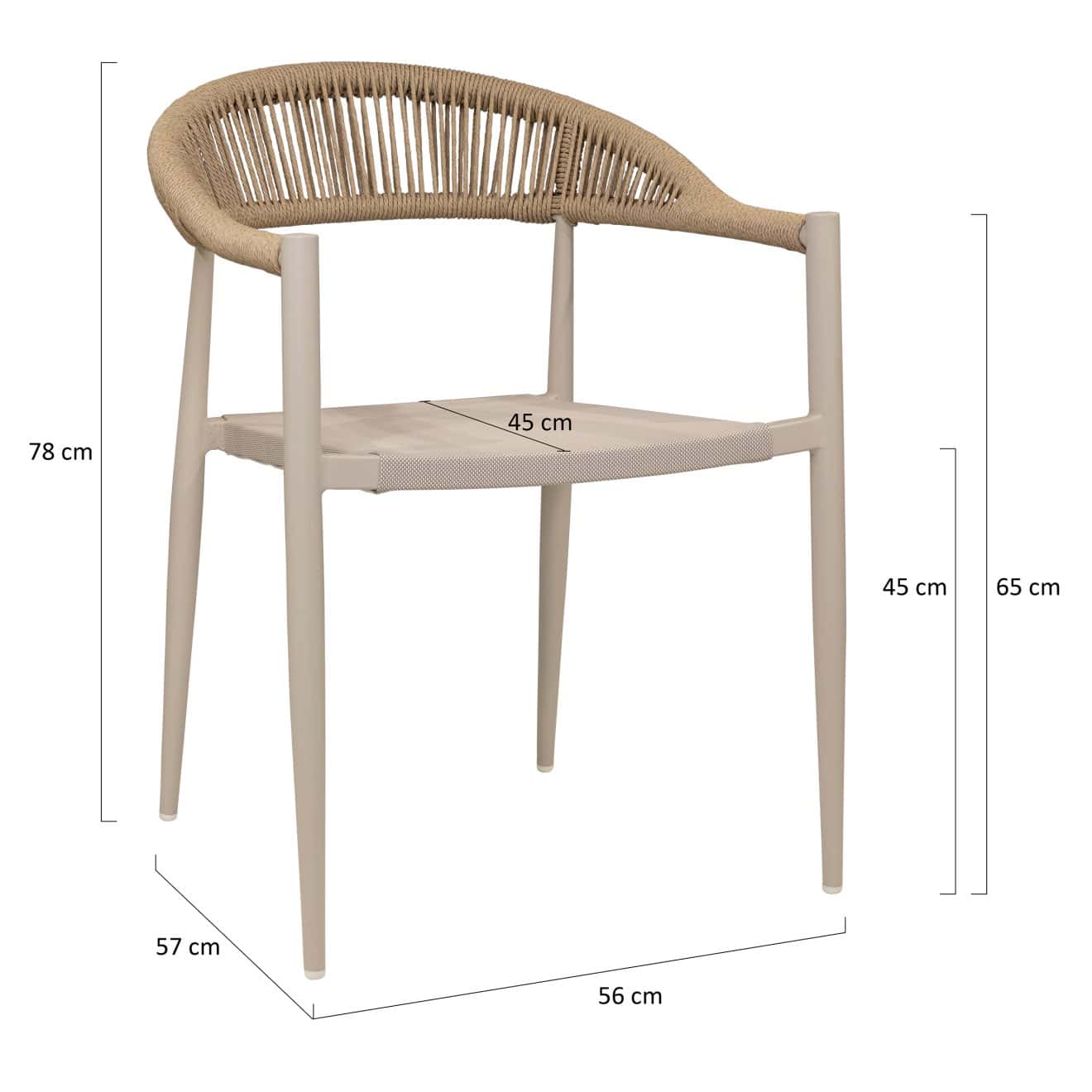 96921330 Jonah Terrasstoel Textileen Beige Zand Afmetingenhr