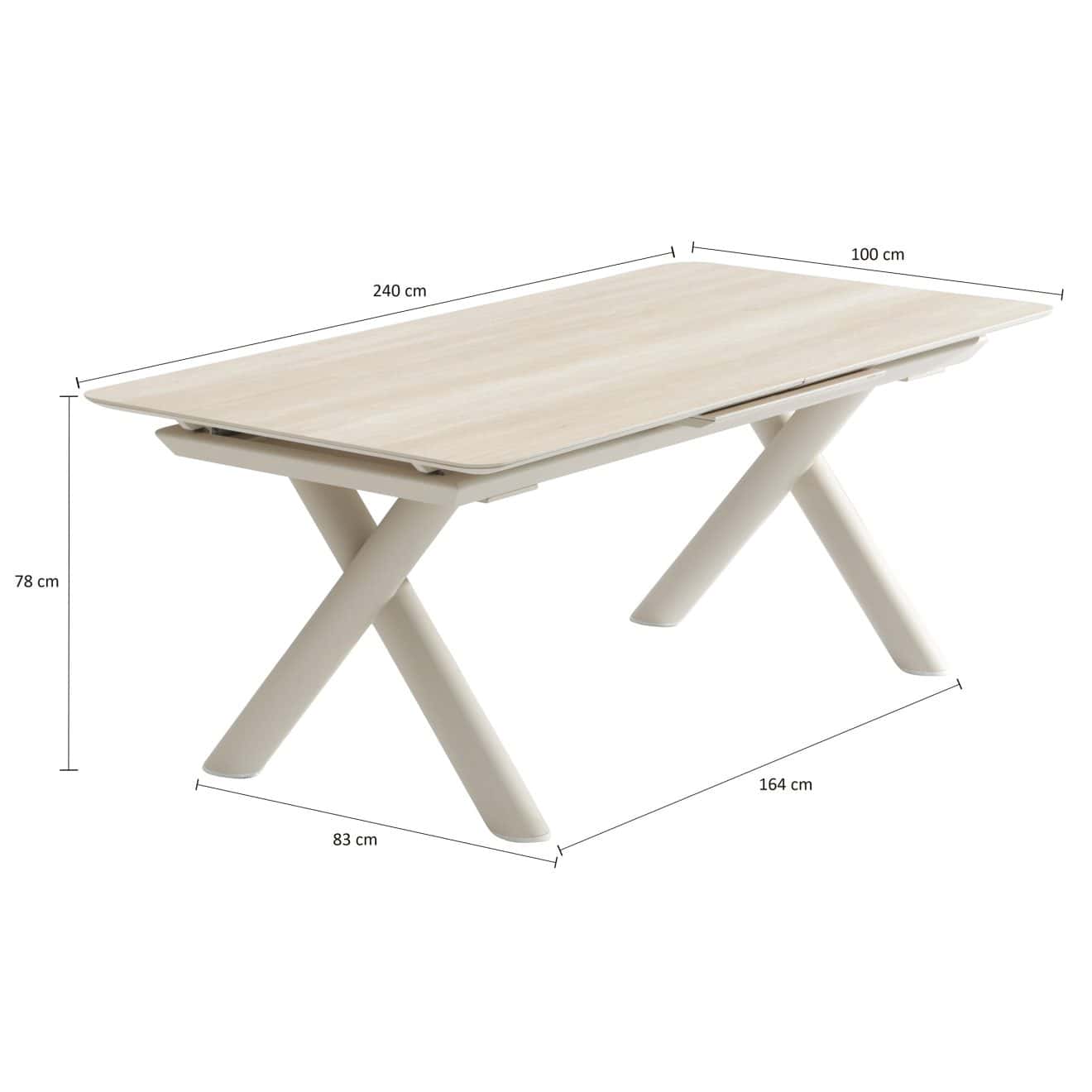 96921350 Belliami Tafel Uitschuifbaar 240:300x100cm Zand Afmetingen1hr