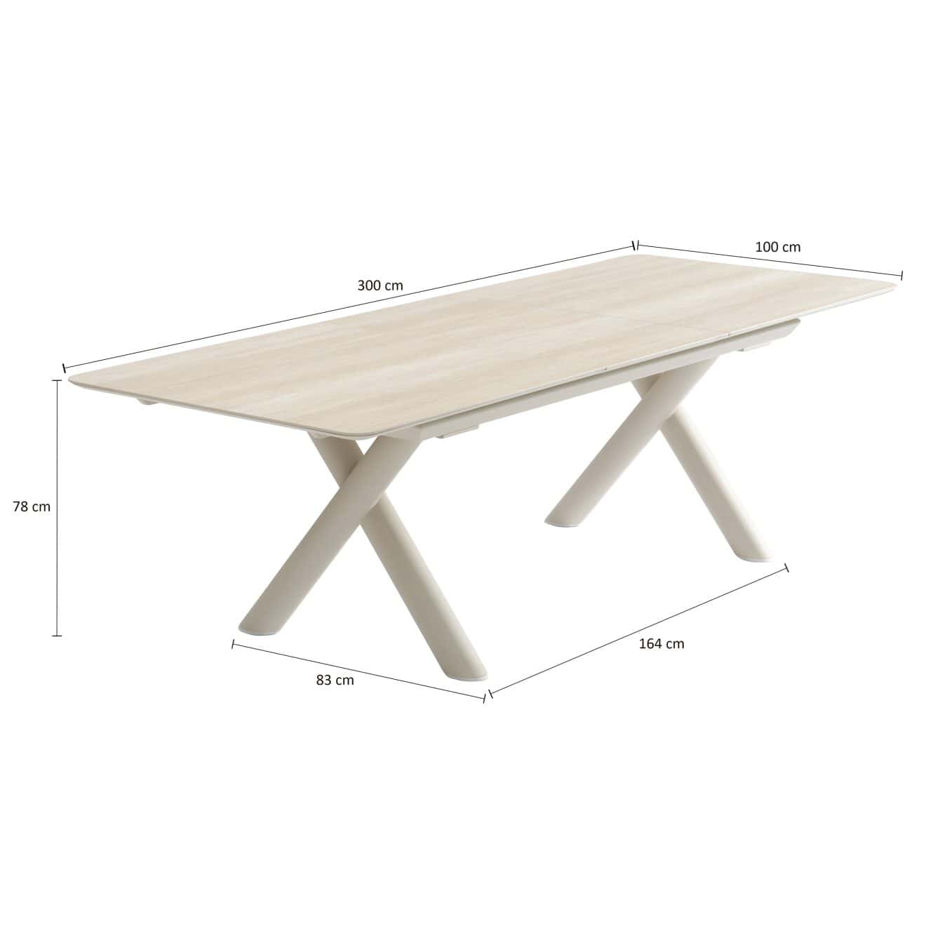 96921350 Belliami Tafel Uitschuifbaar 240:300x100cm Zand Afmetingen2hr