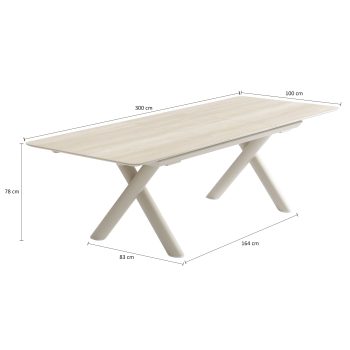 96921350 Belliami Tafel Uitschuifbaar 240:300x100cm Zand Afmetingen2hr