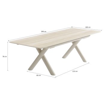 96921400 Belliami Tafel Uitschuifbaar 200:260x100cm Zand Afmetingen2hr