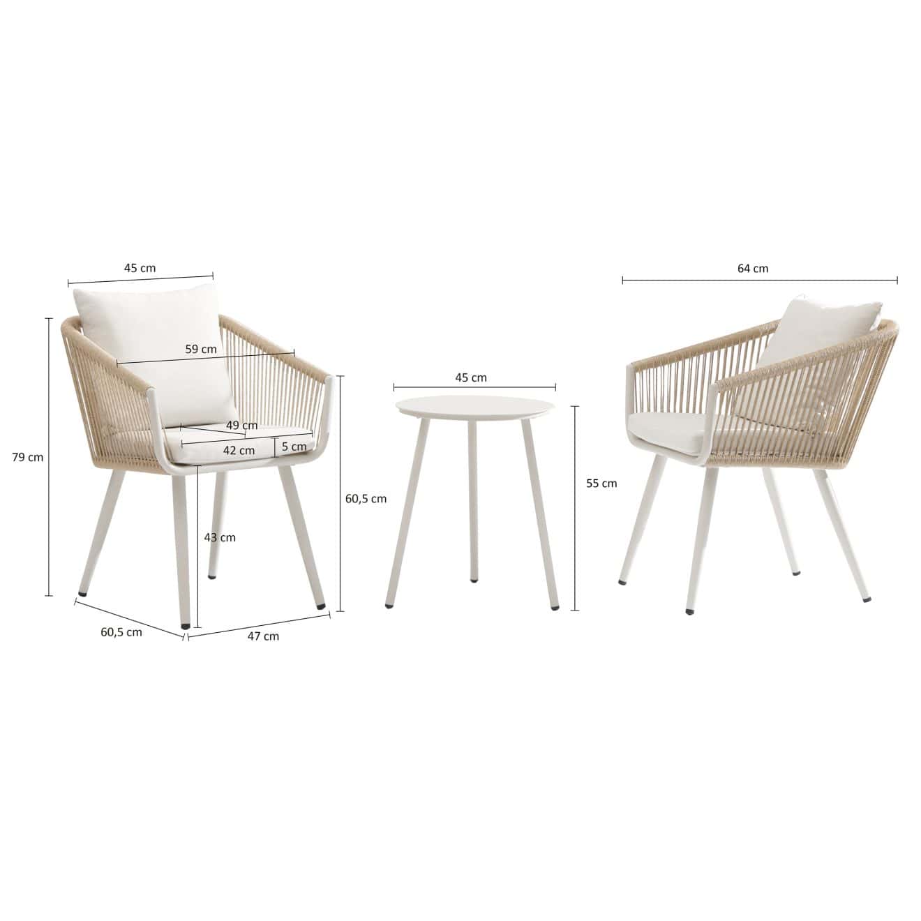 96922320 Ayana Loungeset 3pcs Champagne Afmetingenhr
