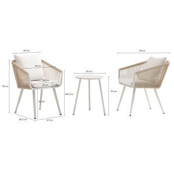 96922320 Ayana Loungeset 3pcs Champagne Afmetingenhr