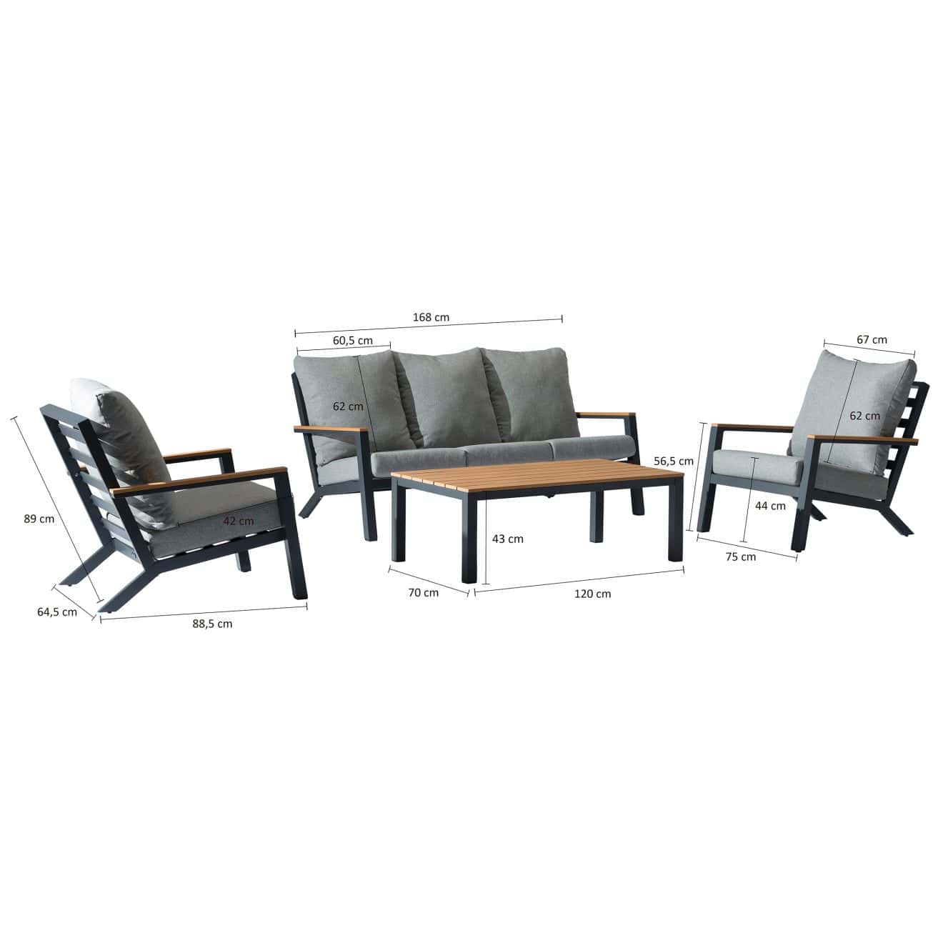 96922280 Birma Loungeset 4pcs Antraciet Afmetingenhr