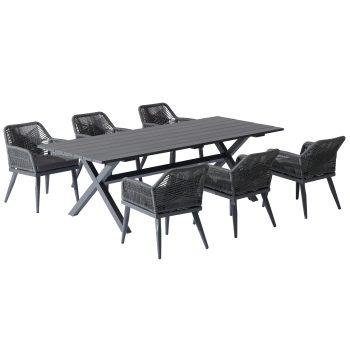 96962250 Vaskin Dining 205x98cm 7pcs Antraciet 1hr