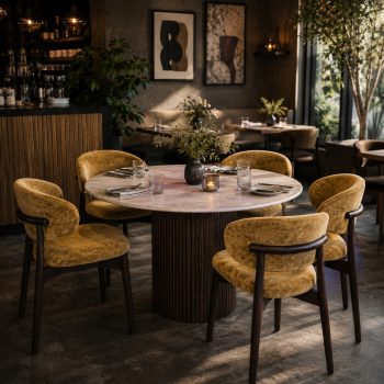 96415180 Bolzano Eettafel ø130 Donker Marmer Travertine Sfeer 1