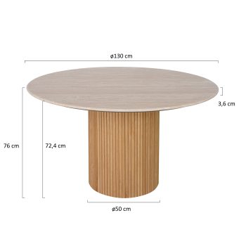 96415190 Bolzano Eettafel ø130 Naturel Marmer Travertine Afmetoing