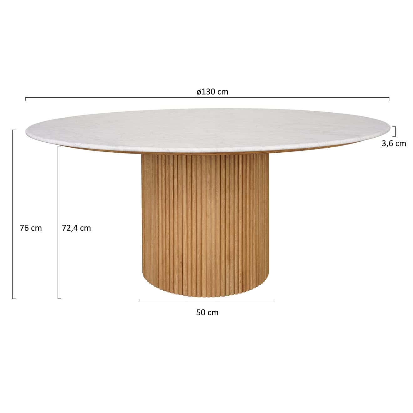96415200 Bolzano Eettafel ø130 Naturel Marmer Wit Afmeting