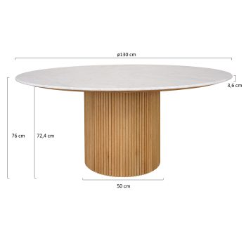 96415200 Bolzano Eettafel ø130 Naturel Marmer Wit Afmeting