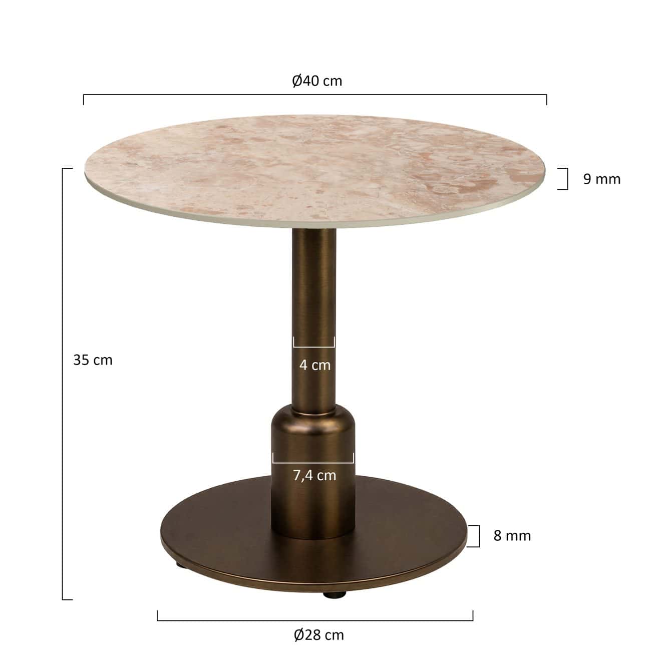 96925470 Duco Bijzettafel Brons T002 H35cm Afmetinghr