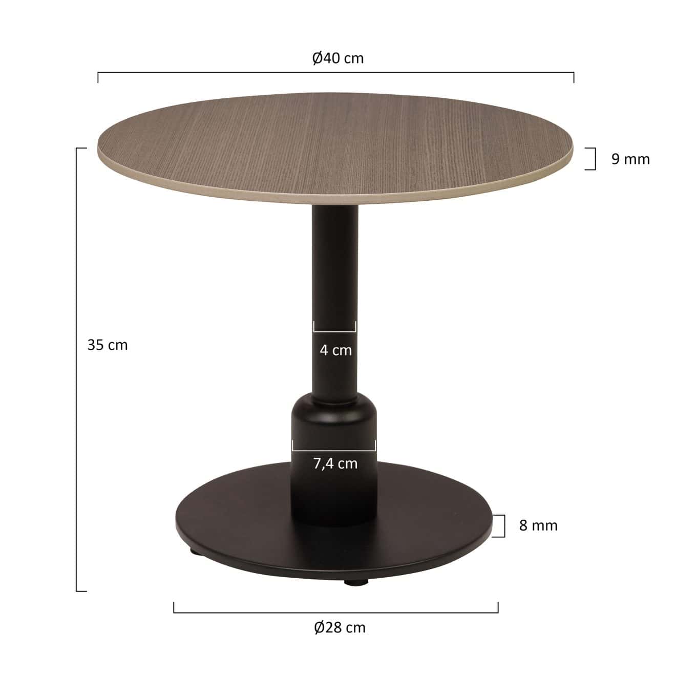 96925530 Duco Bijzettafel T003 35cm 96326260+96326380 Afmetinghr
