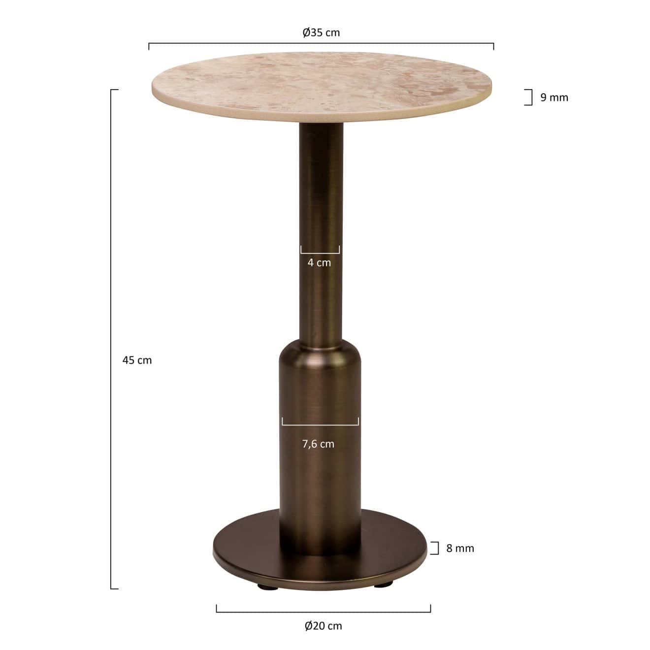 96927820 Duco Bijzettafel Brons T002 H45cm Afmetinghr